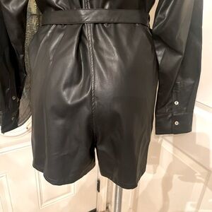 Chic Black Faux Leather Playsuit